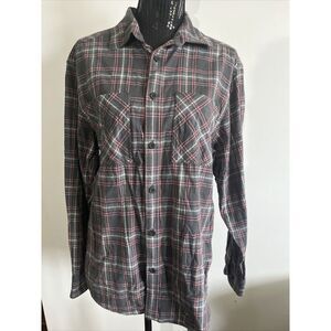 Wolverine Plaid Flannel Button Front Shirt Men's Medium Gray W/‎ Red And White